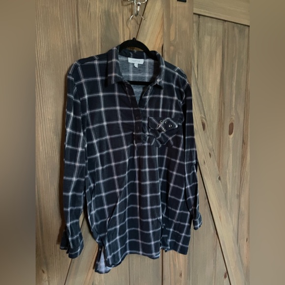 Blue and white check long sleeve top - Picture 1 of 2